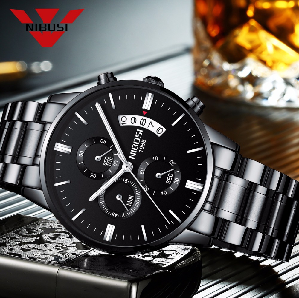 Luxury Watch Magazine - NIBOSI Stainless Steel Black Quartz Watch