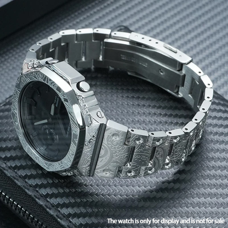 Casio Watch G-Shock Ga-2100 - vintage paisley engraved stainless steel case